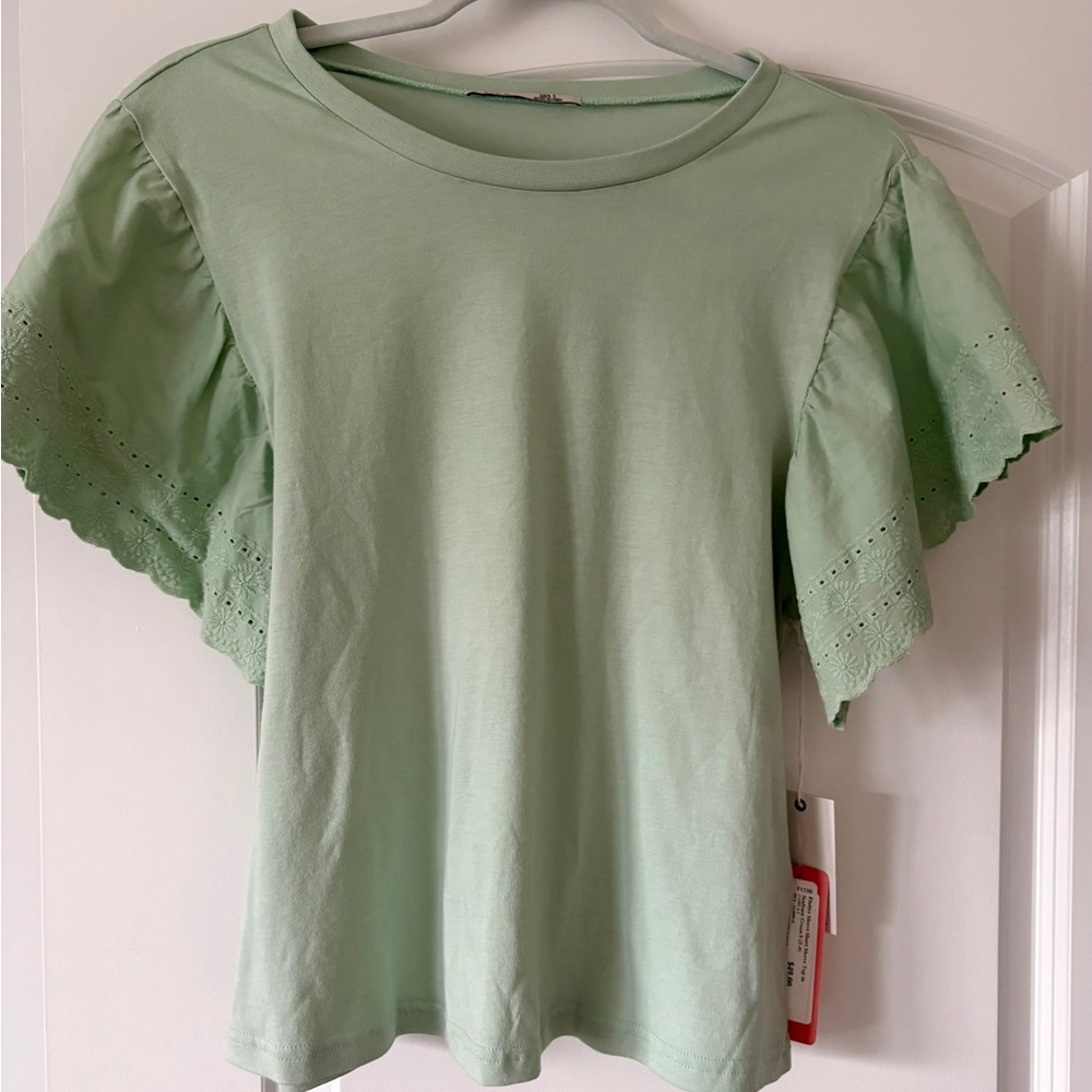 Dex Mint Green Eyelet Sleeve Women's Top NWT size Small